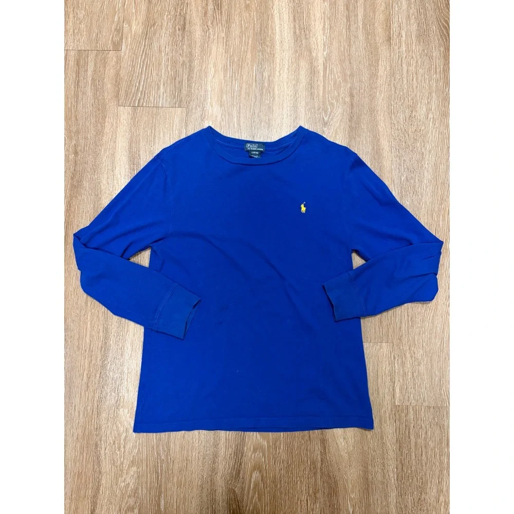 Polo Ralph Lauren Vintage Long Sleeve T-Shirt Royal Blue Yellow Pony Men L 14-16